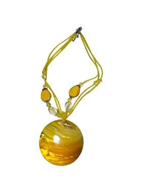 Vintage Statement Necklace Egg Yolk Pendant Seed Beads Boho Beachy Resort Women